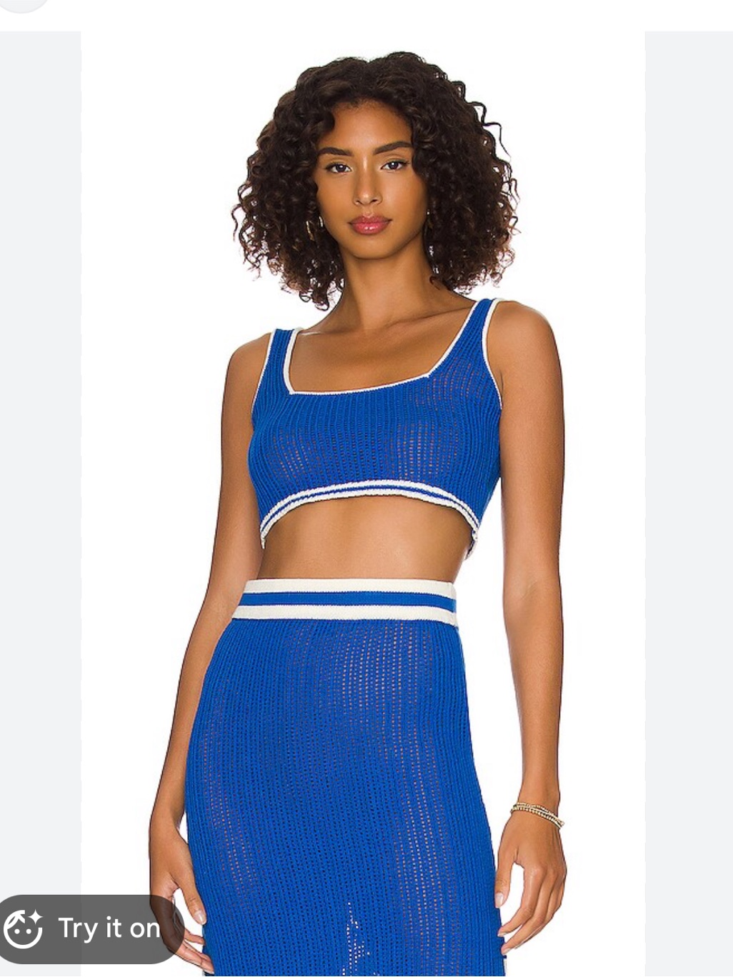Solid & Striped Blue And White Knit Crop Top Swim Coverup